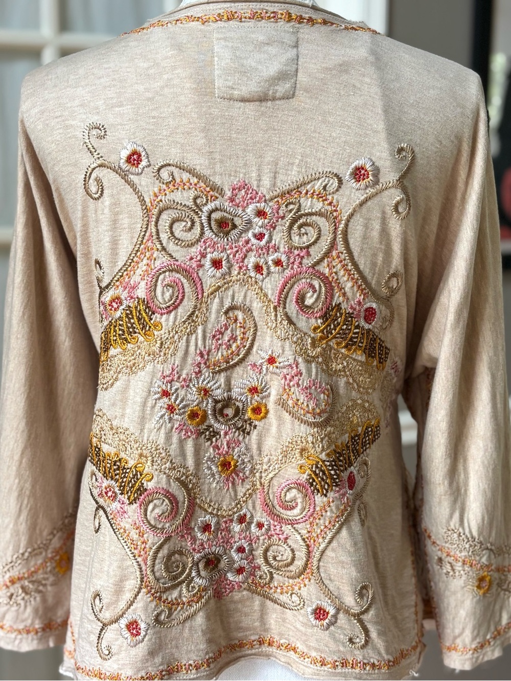 Biya Johnny Was Embroidered Cotton Boho Jacket Floral Open Front XS